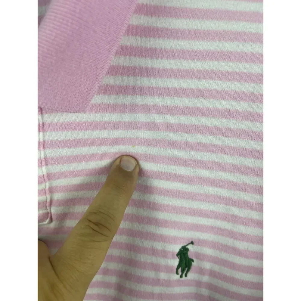 Ralph Lauren Polo Shirt Men's XL Pink‎ Striped Short Sleeve Classic Fit DEFECT